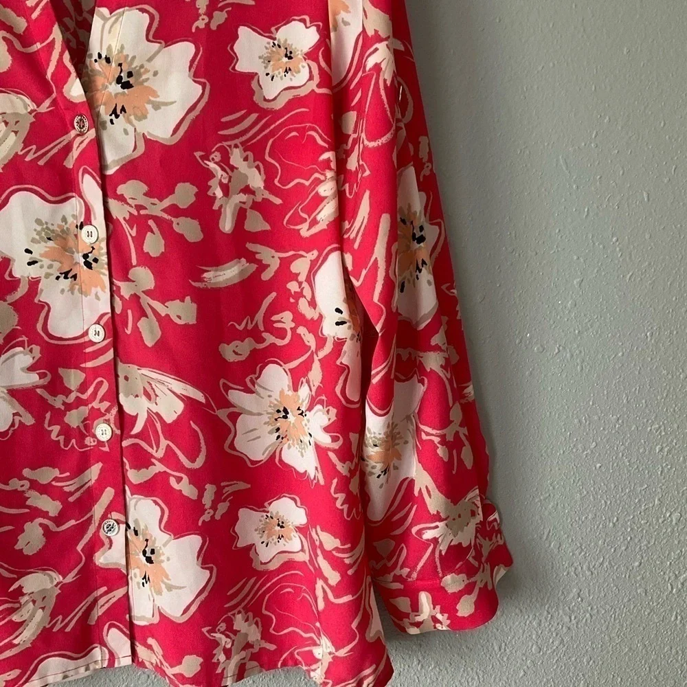 Karl Lagerfeld Blouse coral with floral print long sleeve size Large T177